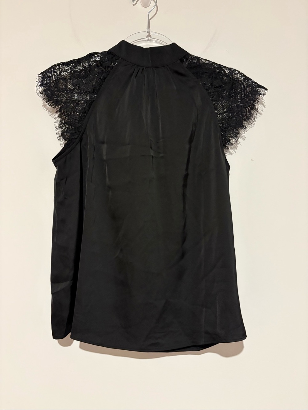 Joie Lace Sleeve High-Neck tie back blouse black size XS